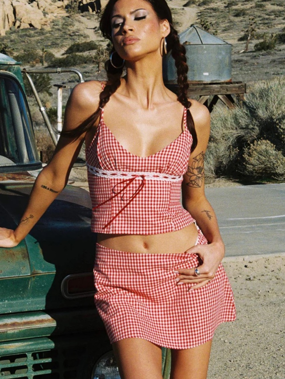 Princess Polly Red Gingham Two-Piece Crop Top and Skirt Set